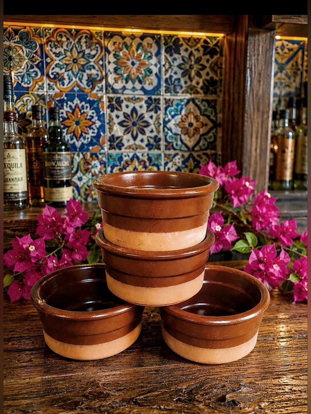 Mexico Spanish Style Beer Bottle Clay Terra Cotta CERMER Glazed Coasters Ramekin